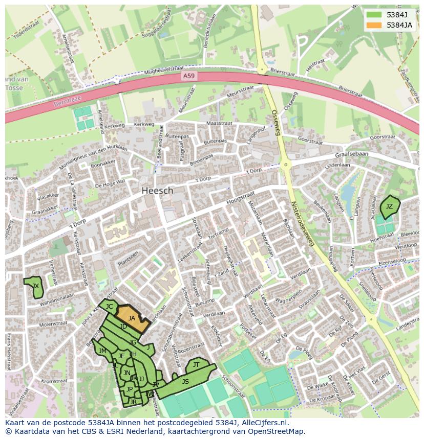 Afbeelding van het postcodegebied 5384 JA op de kaart.