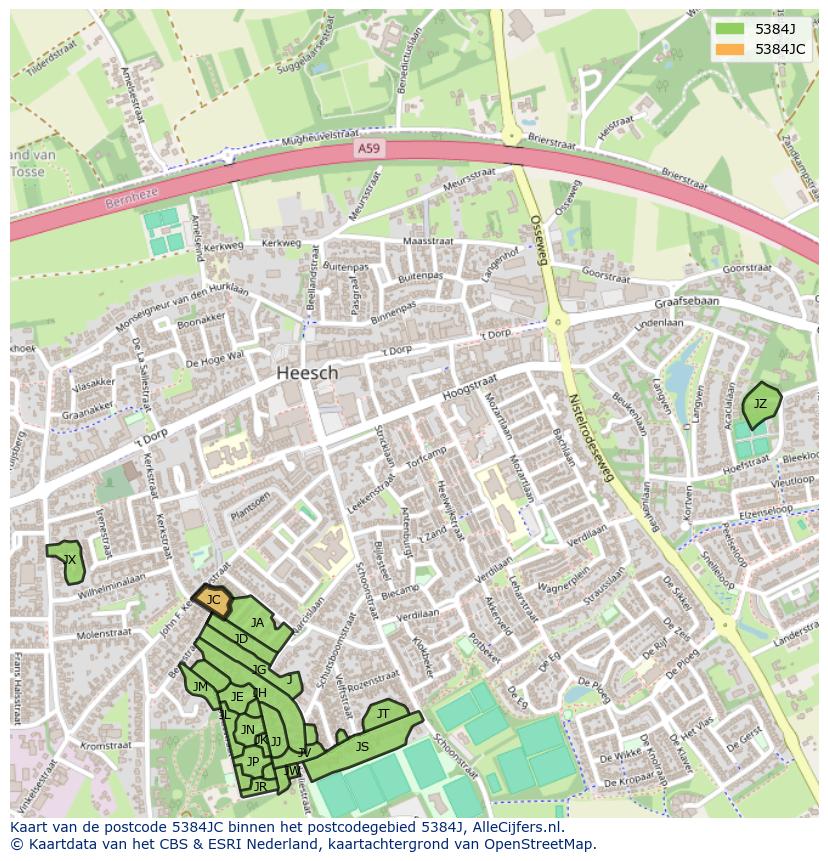 Afbeelding van het postcodegebied 5384 JC op de kaart.