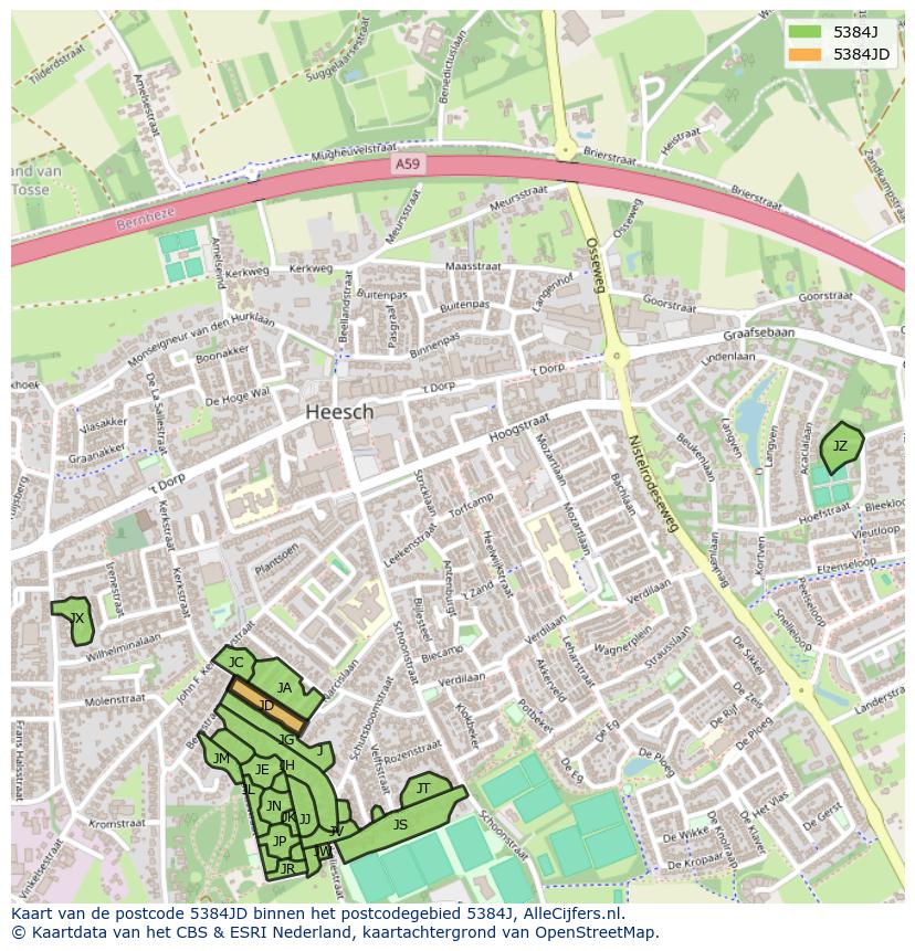 Afbeelding van het postcodegebied 5384 JD op de kaart.