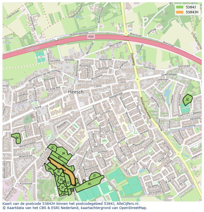 Afbeelding van het postcodegebied 5384 JH op de kaart.