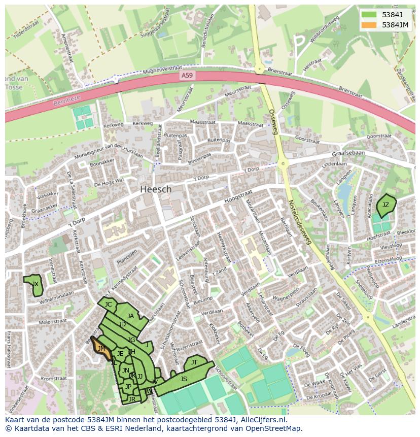 Afbeelding van het postcodegebied 5384 JM op de kaart.