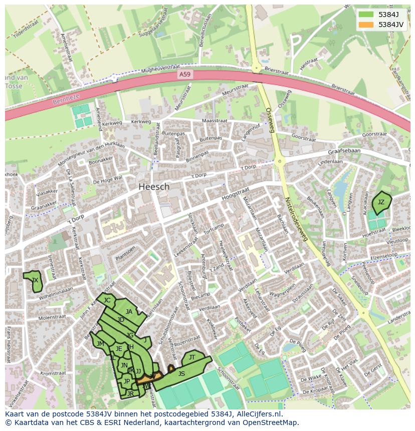 Afbeelding van het postcodegebied 5384 JV op de kaart.