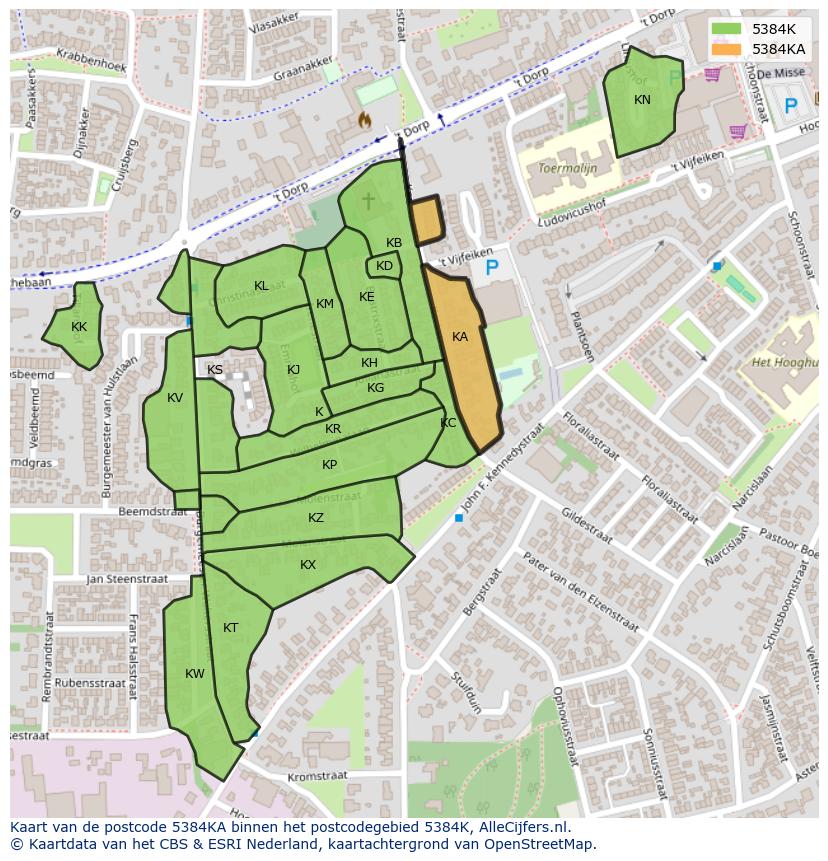 Afbeelding van het postcodegebied 5384 KA op de kaart.