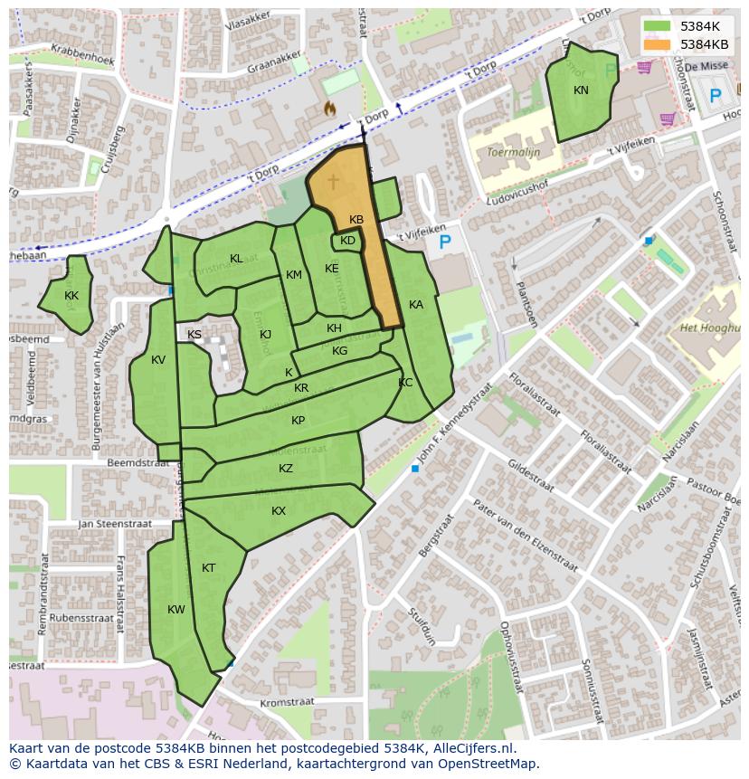 Afbeelding van het postcodegebied 5384 KB op de kaart.