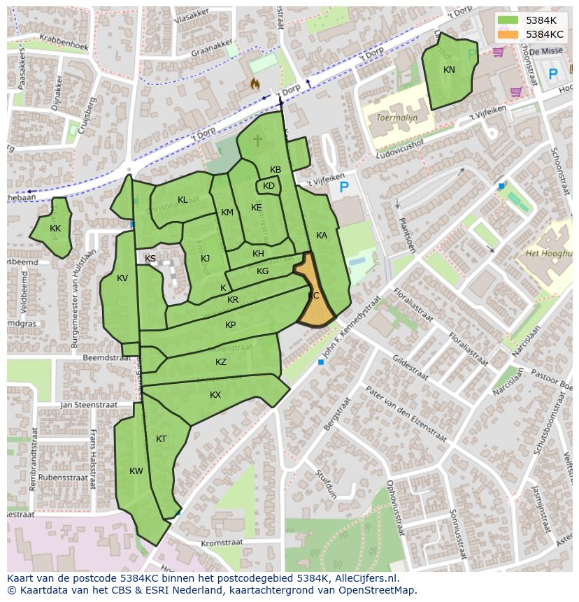 Afbeelding van het postcodegebied 5384 KC op de kaart.