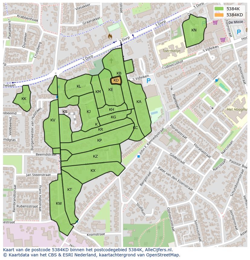 Afbeelding van het postcodegebied 5384 KD op de kaart.