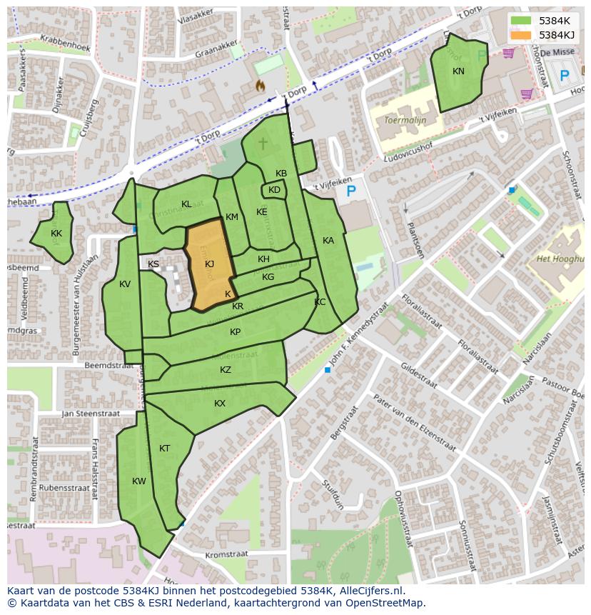 Afbeelding van het postcodegebied 5384 KJ op de kaart.