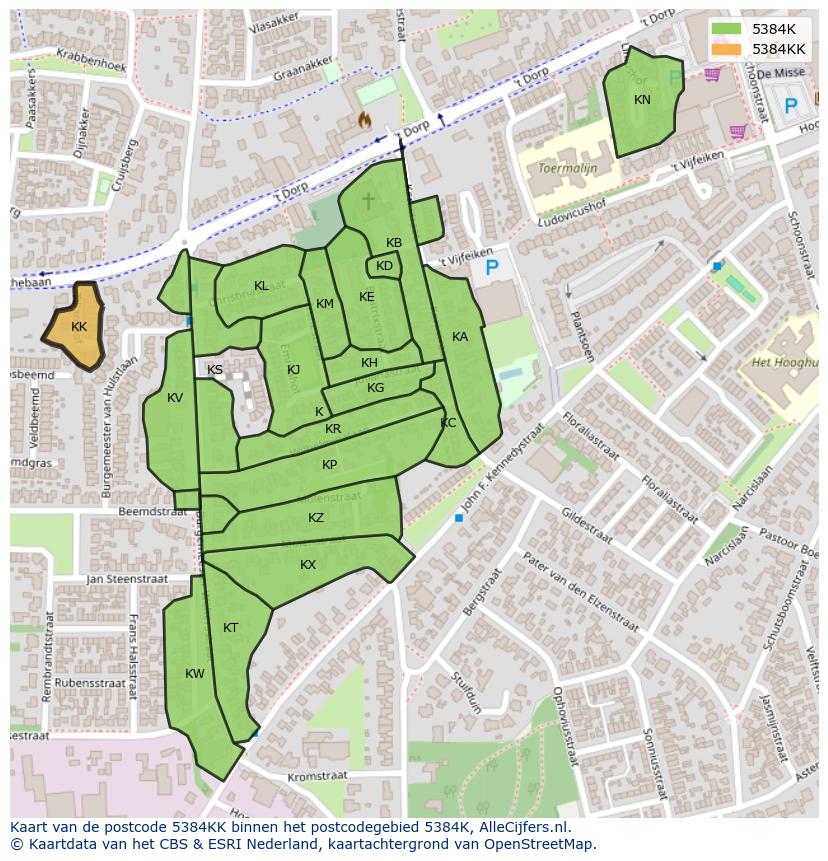 Afbeelding van het postcodegebied 5384 KK op de kaart.