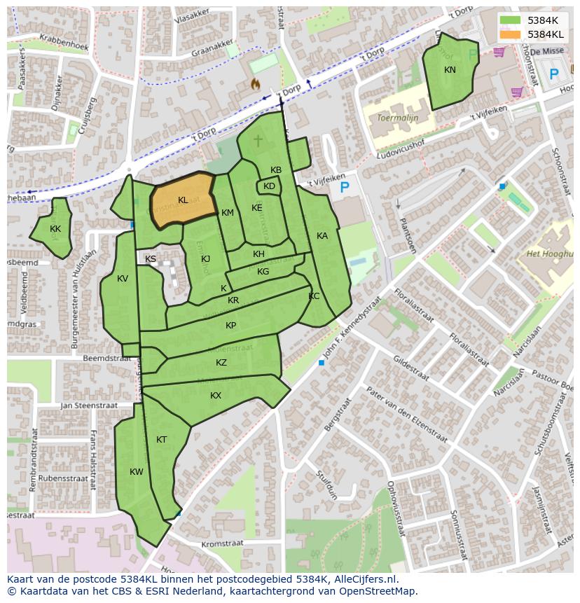 Afbeelding van het postcodegebied 5384 KL op de kaart.