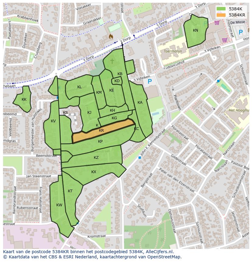 Afbeelding van het postcodegebied 5384 KR op de kaart.