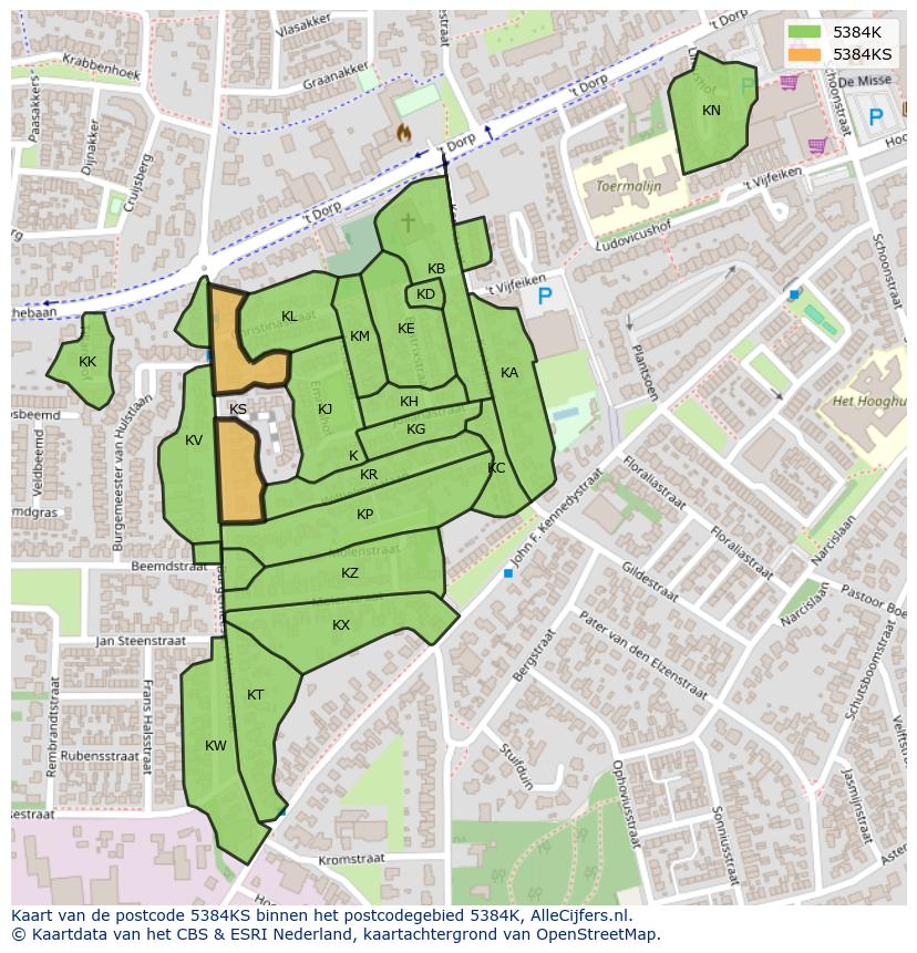 Afbeelding van het postcodegebied 5384 KS op de kaart.
