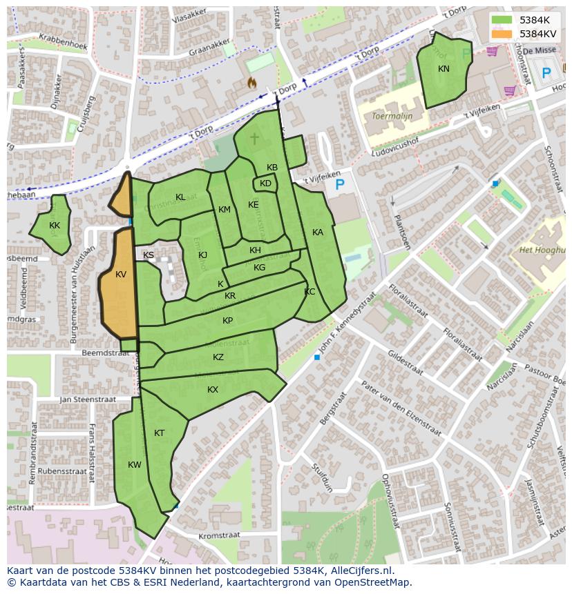 Afbeelding van het postcodegebied 5384 KV op de kaart.