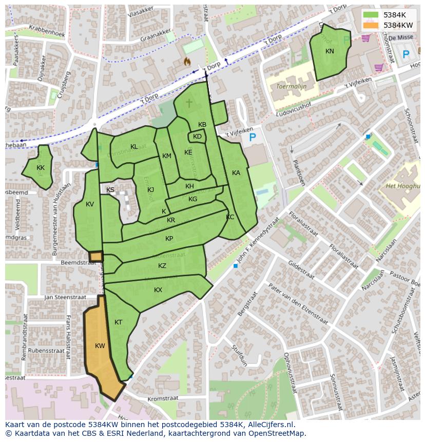 Afbeelding van het postcodegebied 5384 KW op de kaart.