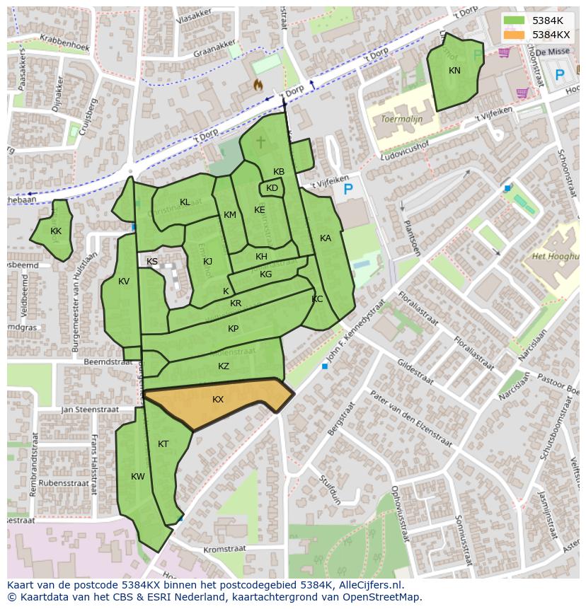Afbeelding van het postcodegebied 5384 KX op de kaart.
