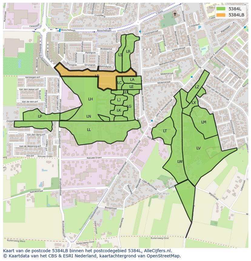 Afbeelding van het postcodegebied 5384 LB op de kaart.