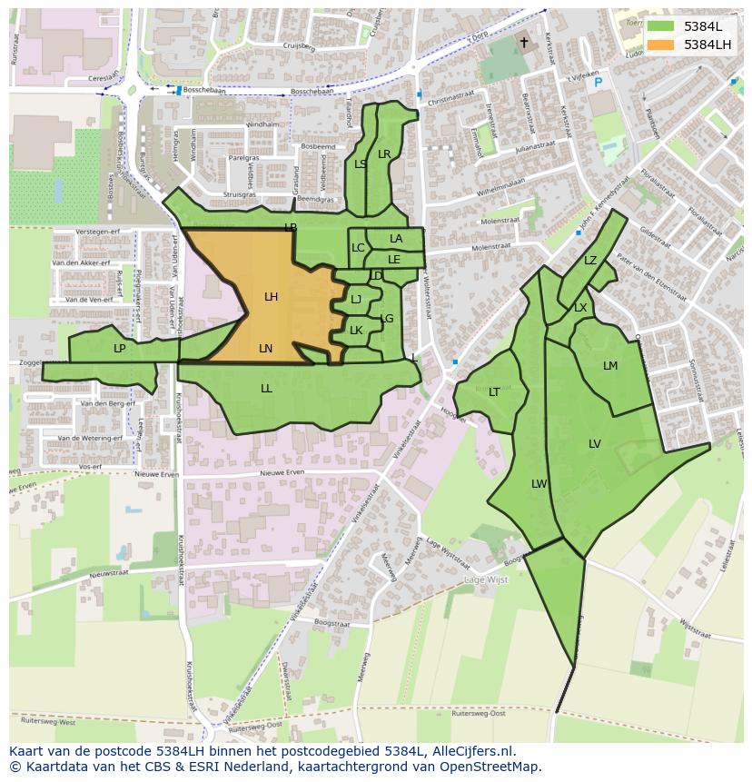 Afbeelding van het postcodegebied 5384 LH op de kaart.