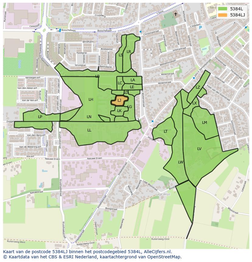 Afbeelding van het postcodegebied 5384 LJ op de kaart.