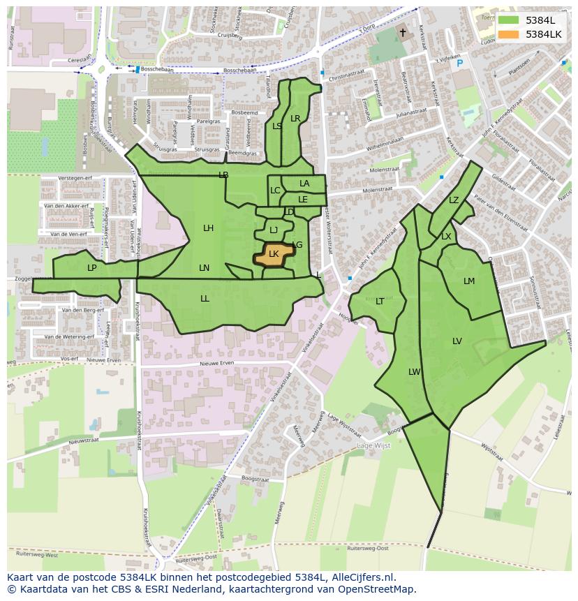 Afbeelding van het postcodegebied 5384 LK op de kaart.