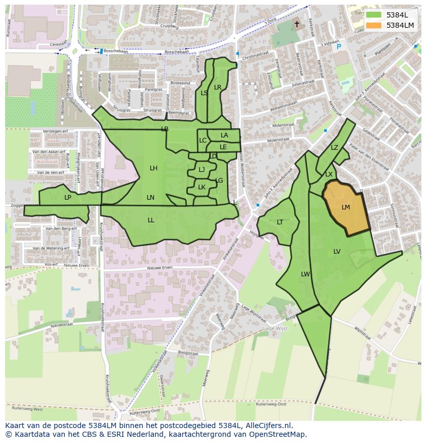 Afbeelding van het postcodegebied 5384 LM op de kaart.