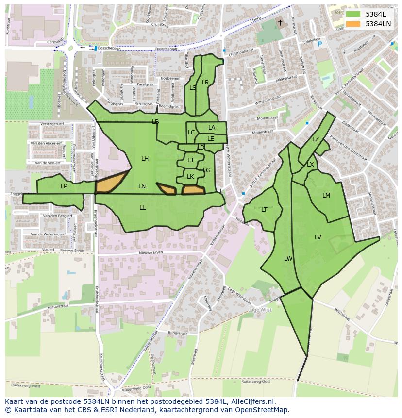 Afbeelding van het postcodegebied 5384 LN op de kaart.