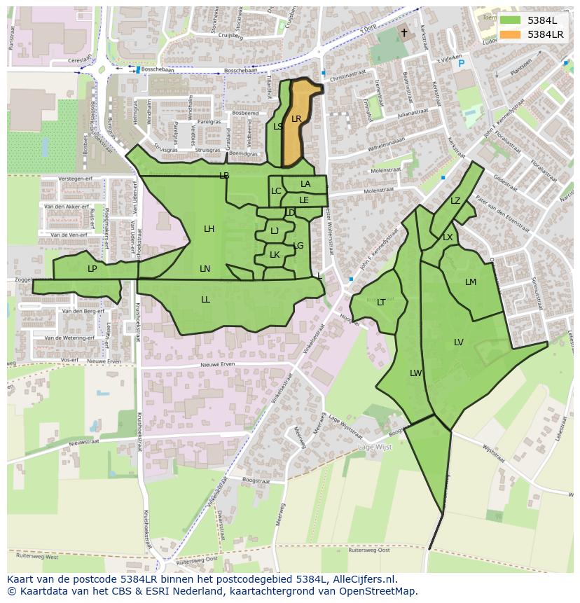 Afbeelding van het postcodegebied 5384 LR op de kaart.