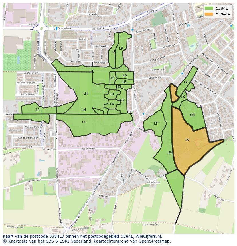 Afbeelding van het postcodegebied 5384 LV op de kaart.