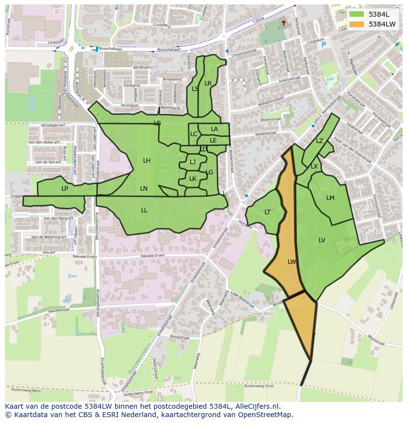 Afbeelding van het postcodegebied 5384 LW op de kaart.
