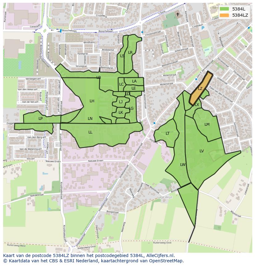 Afbeelding van het postcodegebied 5384 LZ op de kaart.