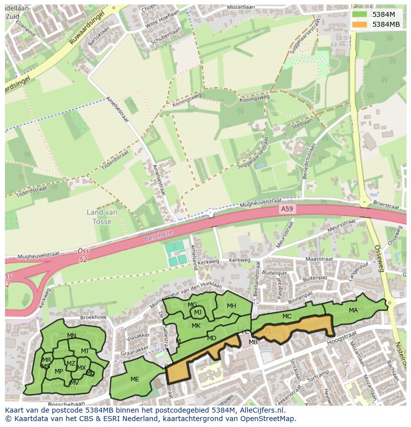Afbeelding van het postcodegebied 5384 MB op de kaart.