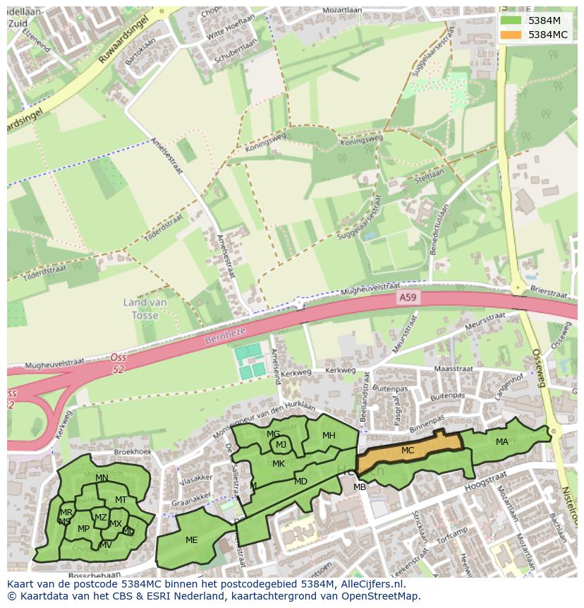 Afbeelding van het postcodegebied 5384 MC op de kaart.