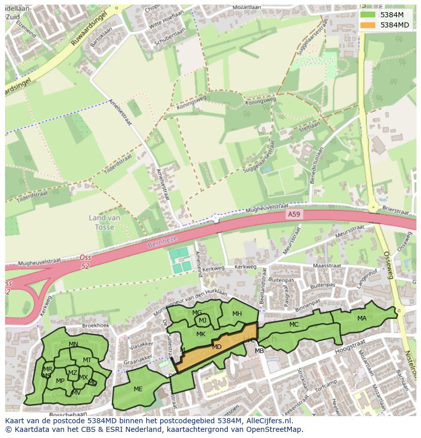 Afbeelding van het postcodegebied 5384 MD op de kaart.