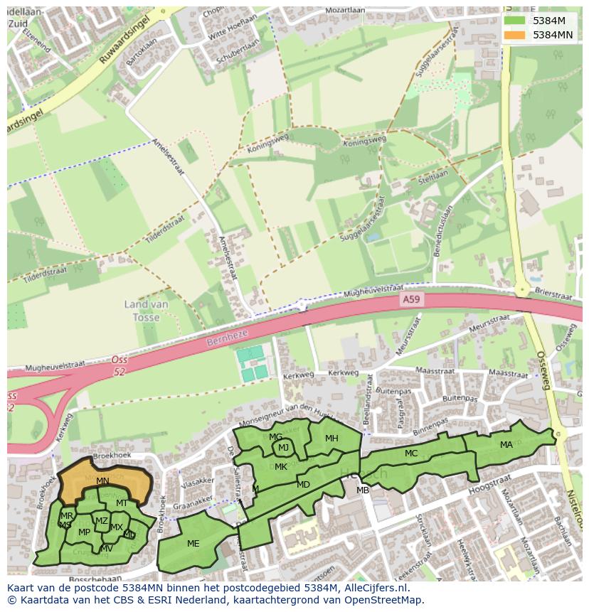 Afbeelding van het postcodegebied 5384 MN op de kaart.