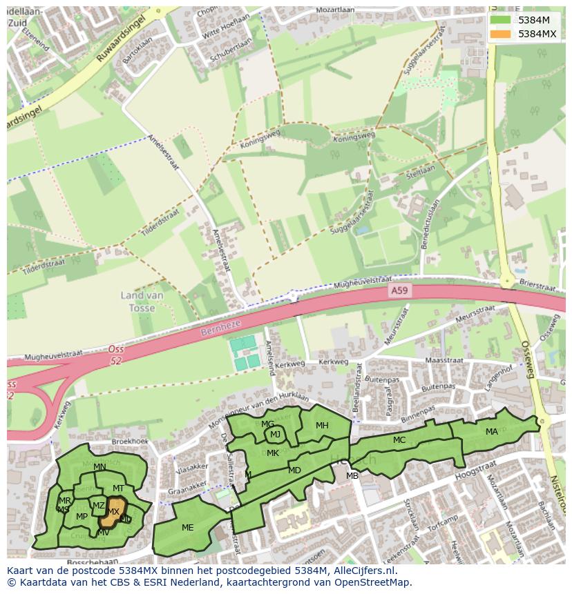 Afbeelding van het postcodegebied 5384 MX op de kaart.