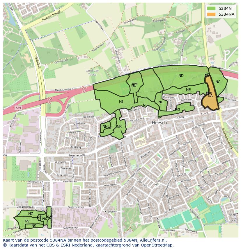 Afbeelding van het postcodegebied 5384 NA op de kaart.