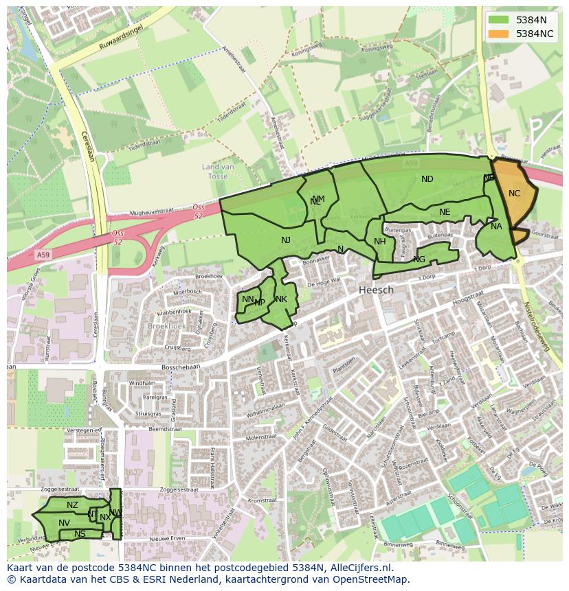 Afbeelding van het postcodegebied 5384 NC op de kaart.