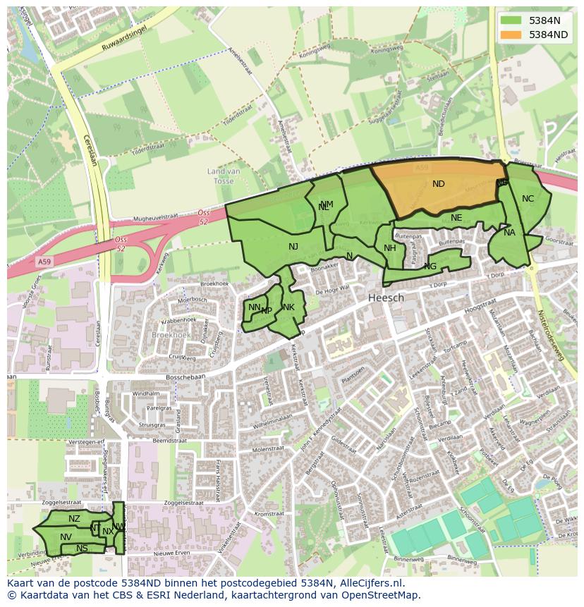 Afbeelding van het postcodegebied 5384 ND op de kaart.