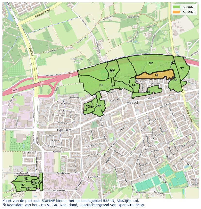 Afbeelding van het postcodegebied 5384 NE op de kaart.