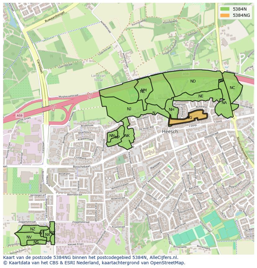 Afbeelding van het postcodegebied 5384 NG op de kaart.