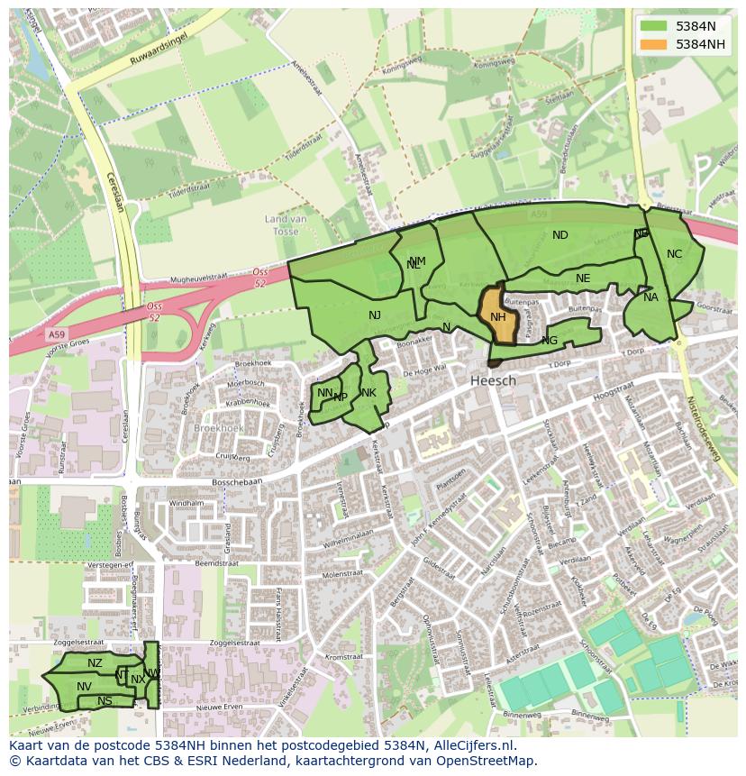 Afbeelding van het postcodegebied 5384 NH op de kaart.