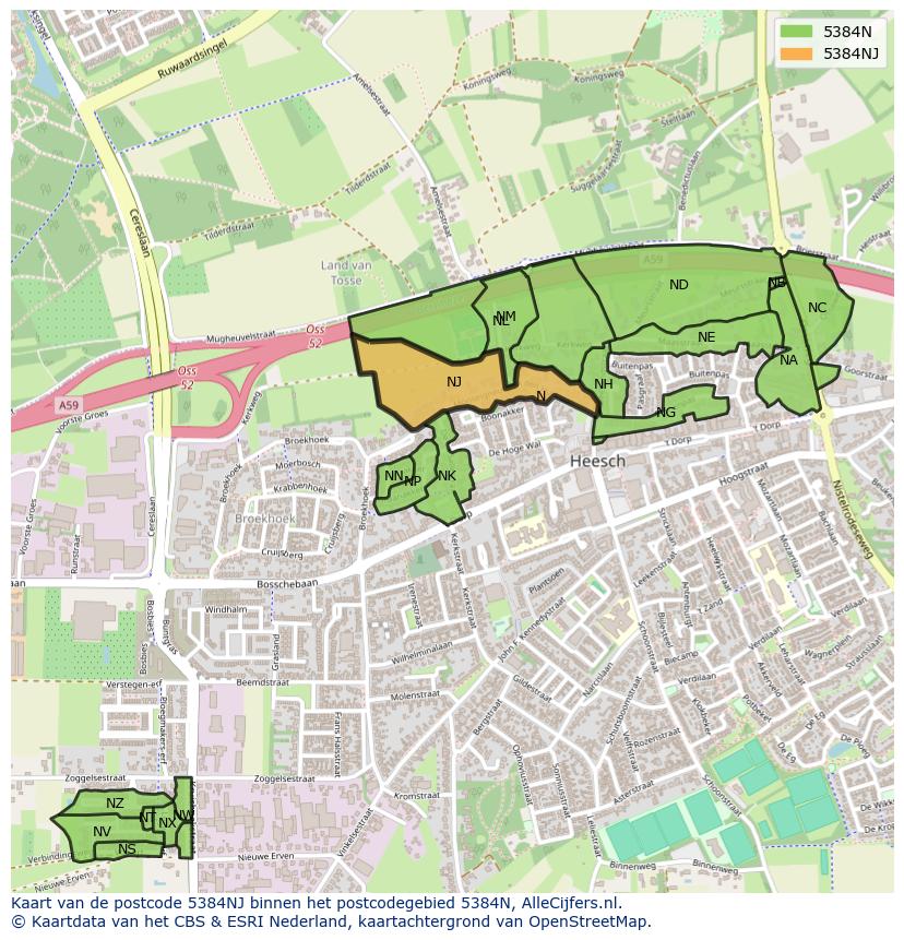 Afbeelding van het postcodegebied 5384 NJ op de kaart.