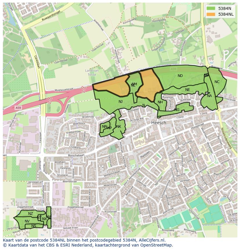 Afbeelding van het postcodegebied 5384 NL op de kaart.