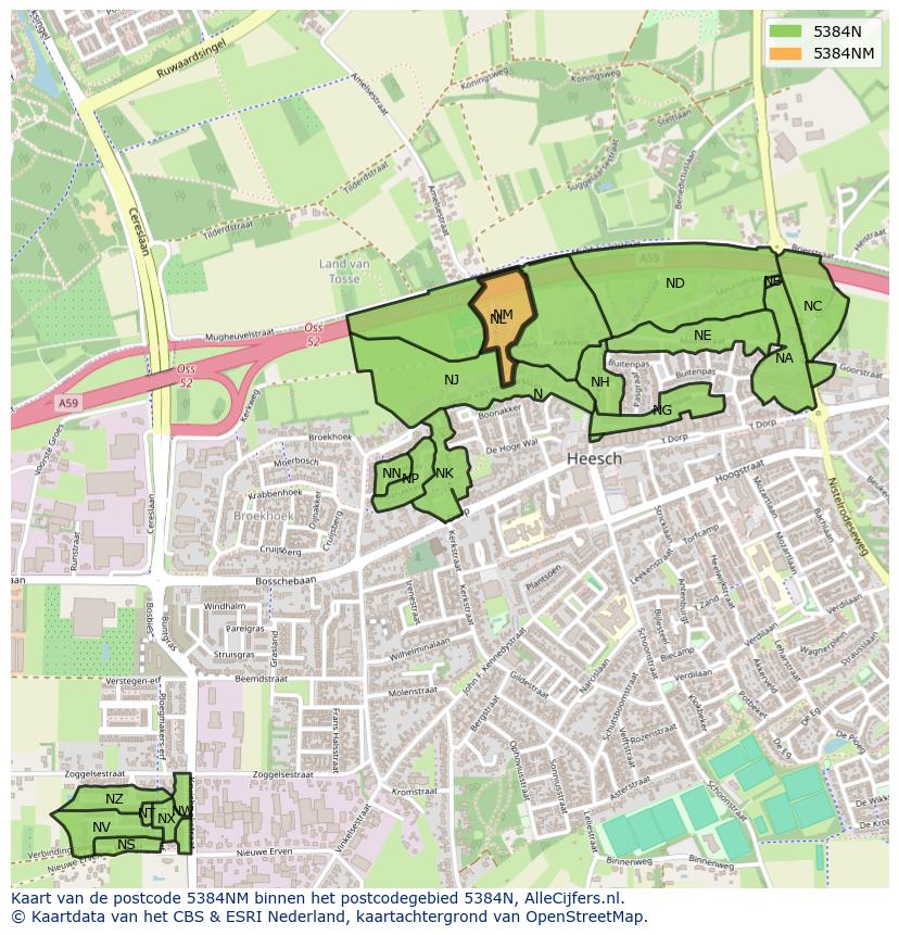 Afbeelding van het postcodegebied 5384 NM op de kaart.