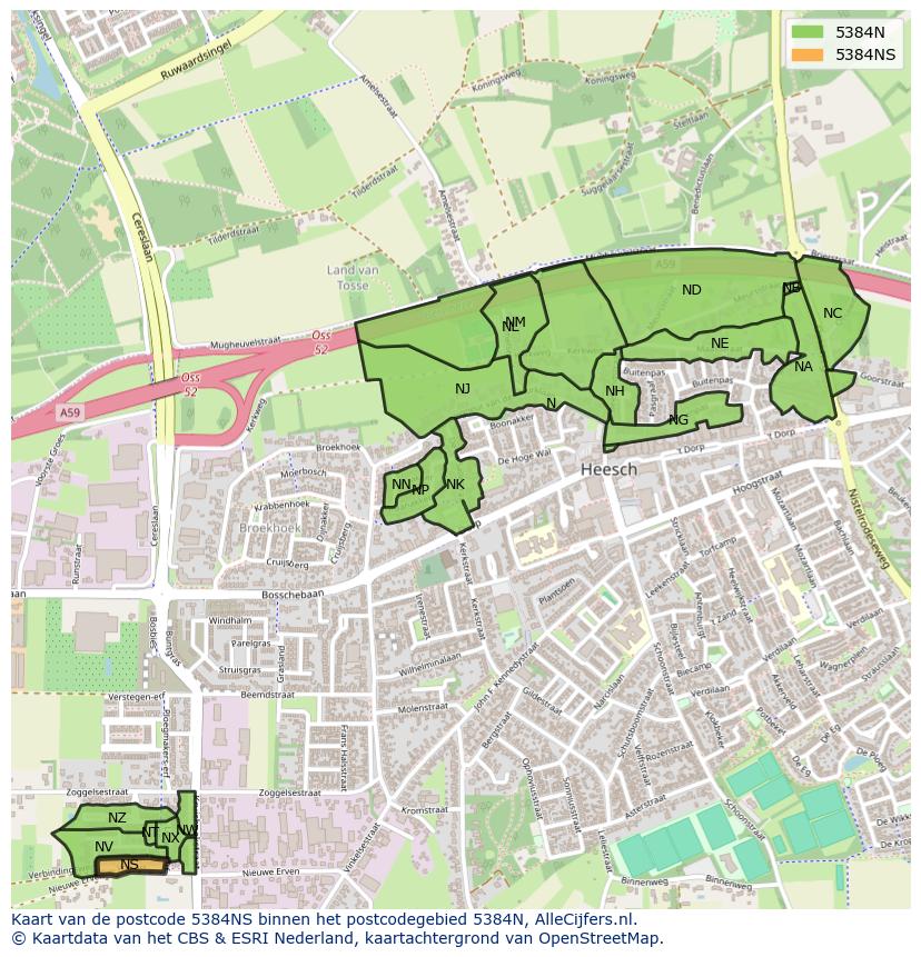 Afbeelding van het postcodegebied 5384 NS op de kaart.