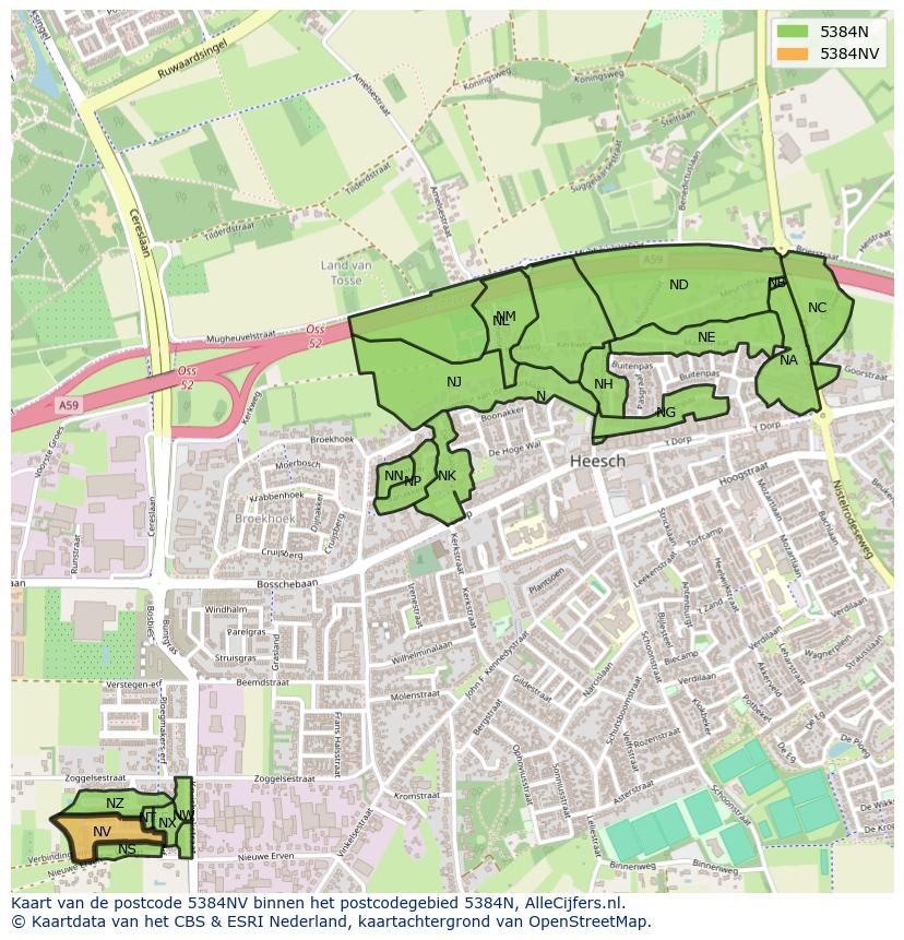 Afbeelding van het postcodegebied 5384 NV op de kaart.