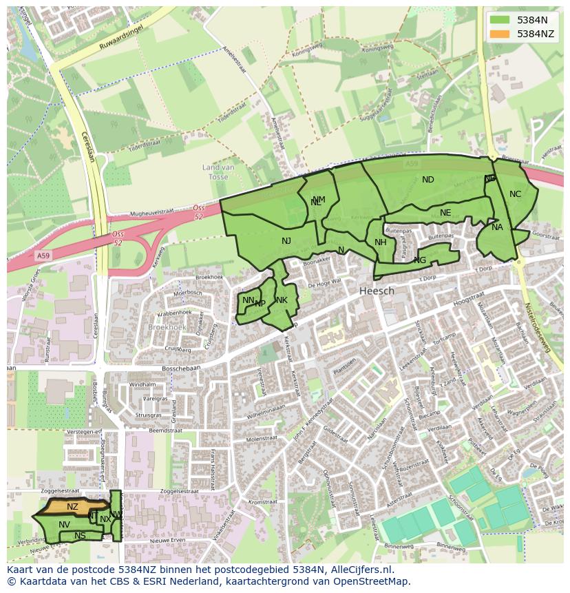 Afbeelding van het postcodegebied 5384 NZ op de kaart.