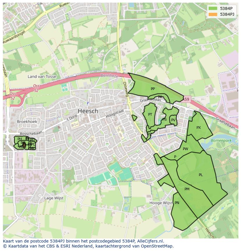 Afbeelding van het postcodegebied 5384 PJ op de kaart.