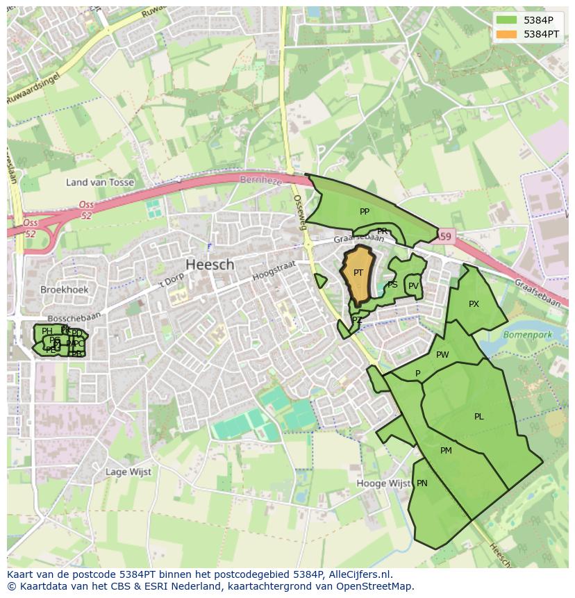 Afbeelding van het postcodegebied 5384 PT op de kaart.