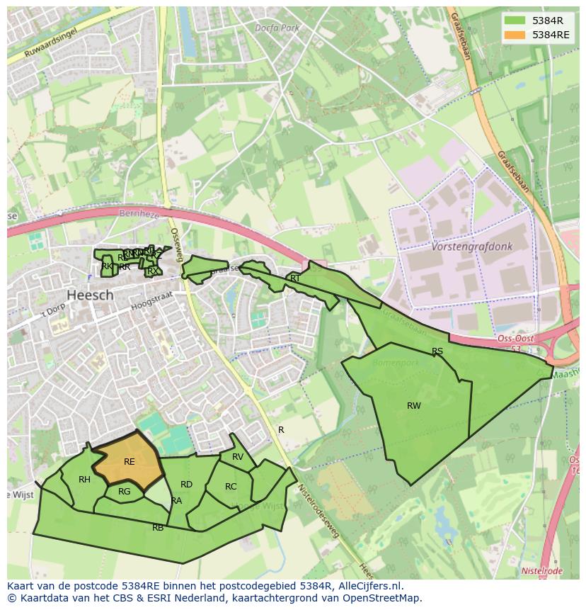 Afbeelding van het postcodegebied 5384 RE op de kaart.