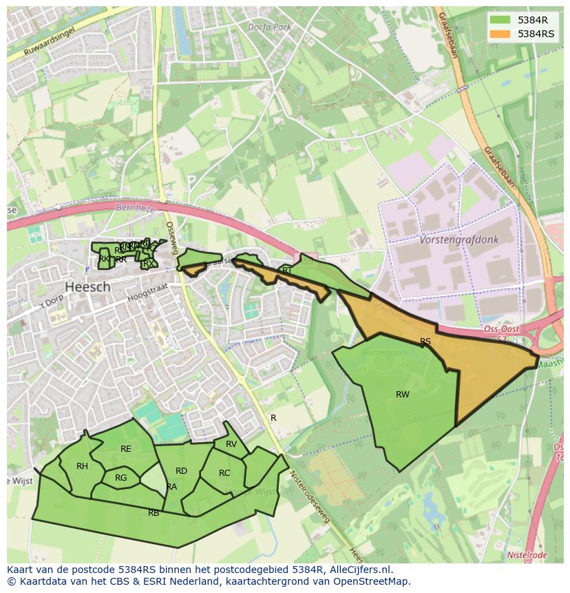 Afbeelding van het postcodegebied 5384 RS op de kaart.