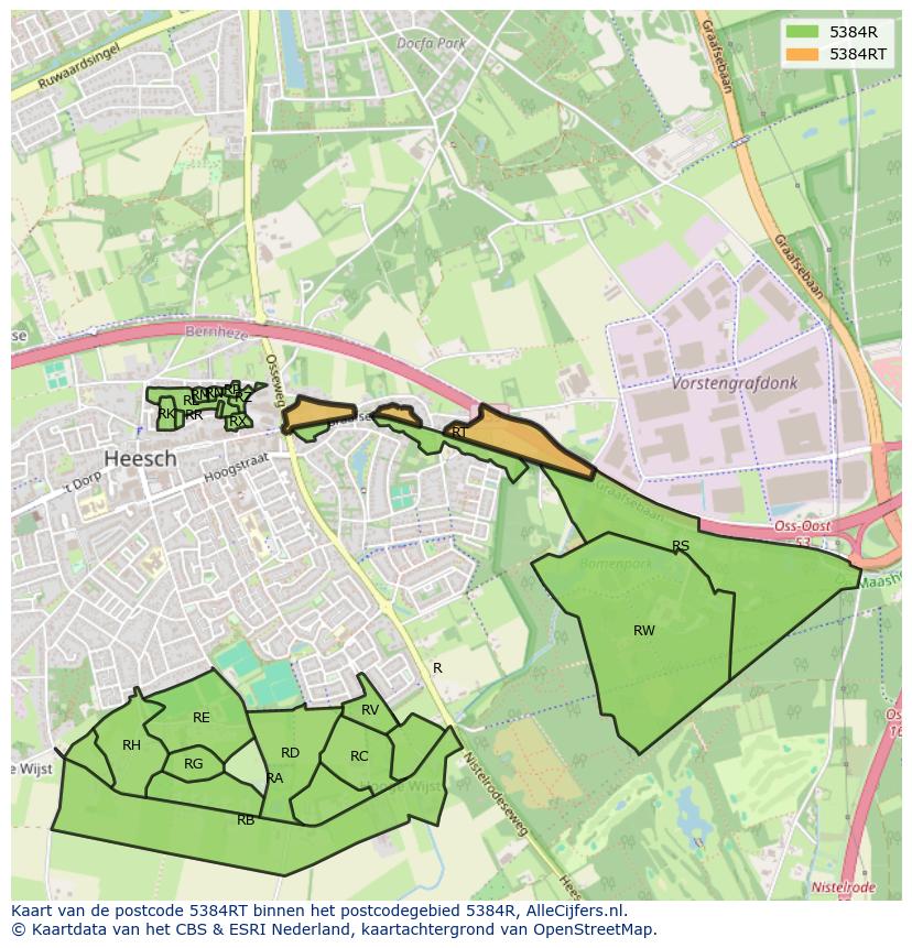 Afbeelding van het postcodegebied 5384 RT op de kaart.